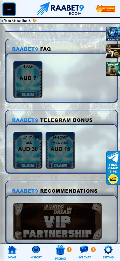 Raabet9 Casino mobile promotions with welcome and reload offers